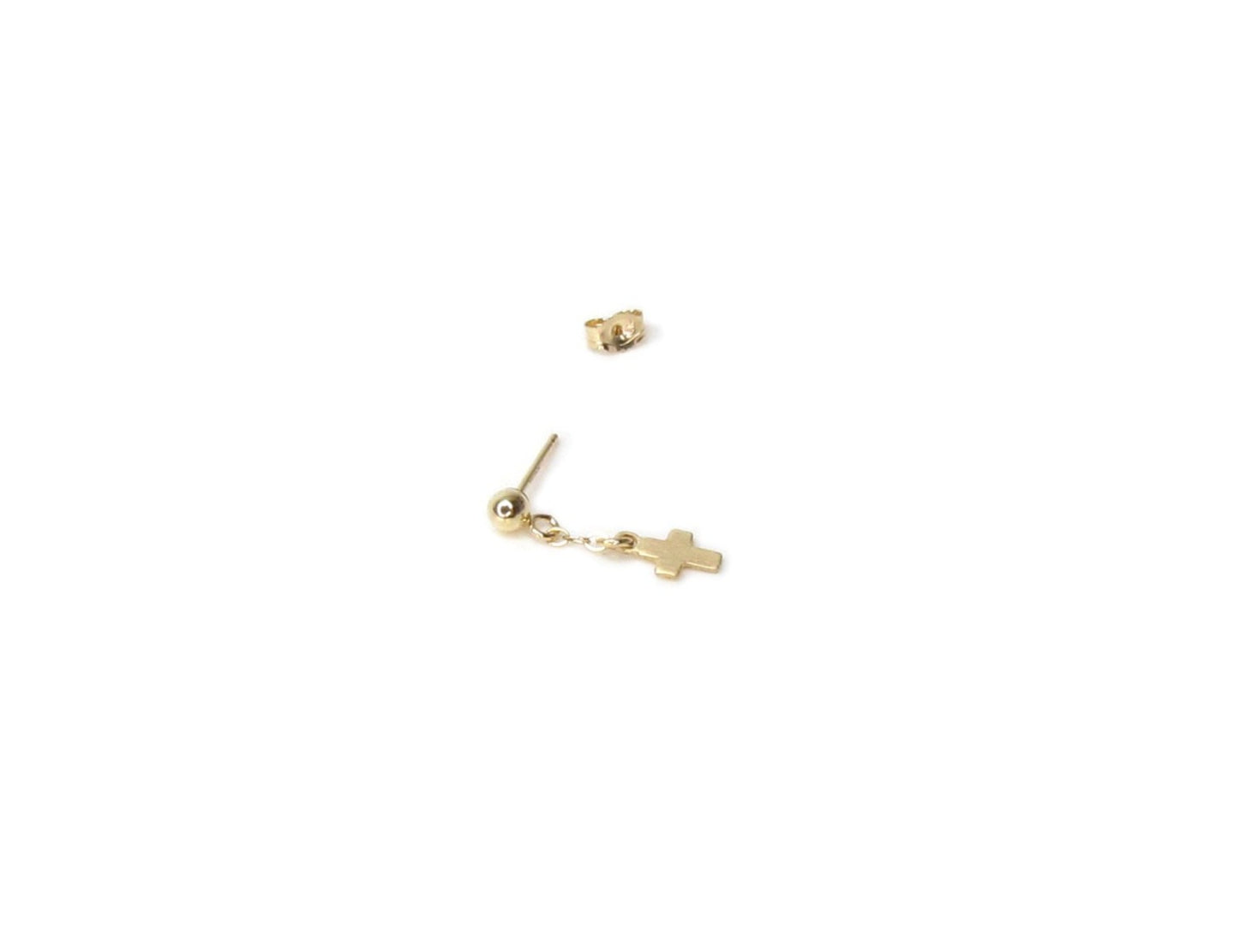 14K Gold Ball Stud Earrings | Dangling Cross Earrings